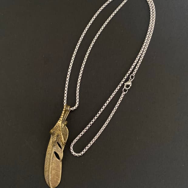 빈티지 깃털 팬던트 목걸이(무광 브론즈 톤)