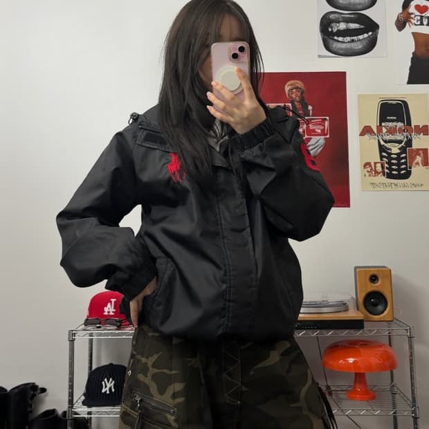 폴로 00s 빅포니 바람막이 후드 자켓 블랙