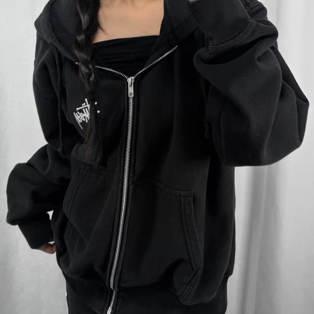 스투시 베이직 로고 블랙 후드집업