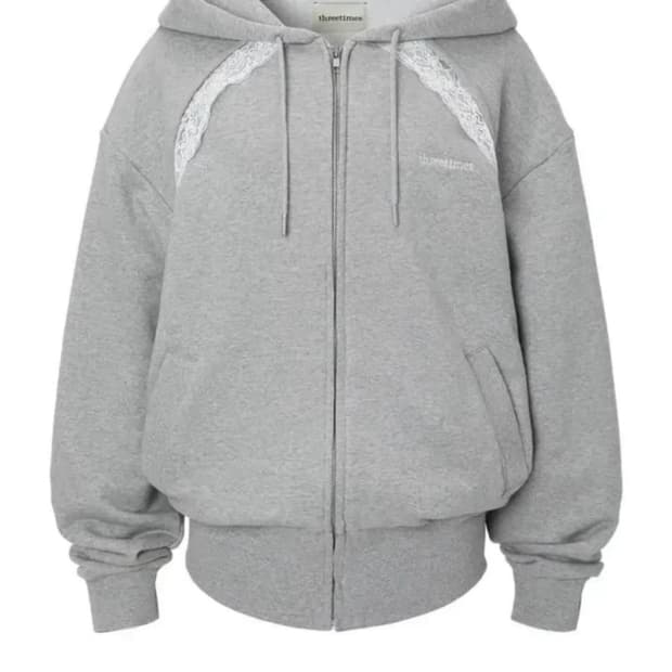 쓰리타임즈) 레이스 후드 집업 그레이