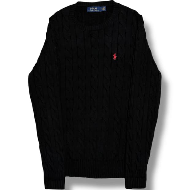 Polo Ralph Lauren 코튼 블랙 케이블 니트