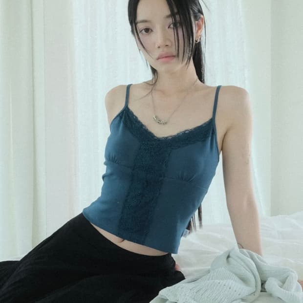 애즈온 COR LACE SLEEVELESS BLUE-GREEN