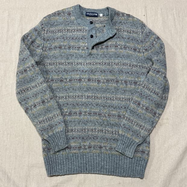 재팬 빈티지 에스닉 울 헨리넥 니트 L