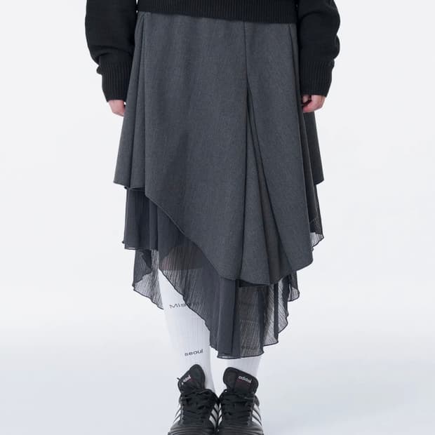 미세키서울 언발란스 레이어드 스커트 차콜