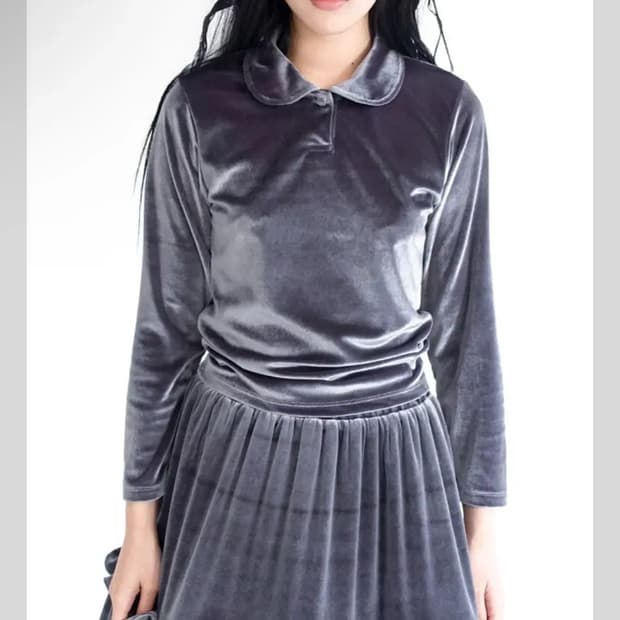 Faerie 샵 페어리 벨벳 라운드 카라 블라우스 챠콜