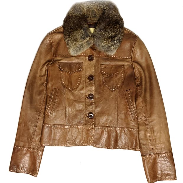 Vintage 브라운 스티치 양가죽 자켓