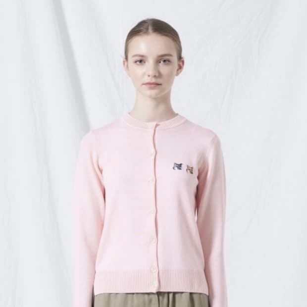 메종키츠네 더블 폭스 가디건 한정판 라이트핑크