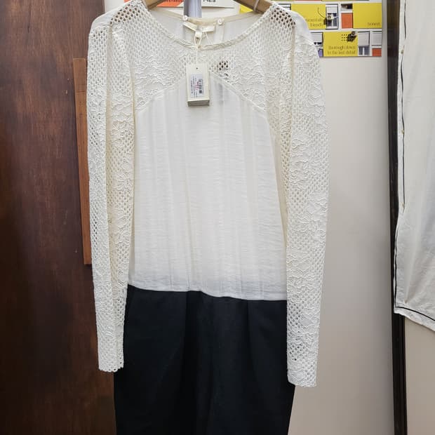 마쥬 레이스 롱슬리브 화이트/블랙 점프수트