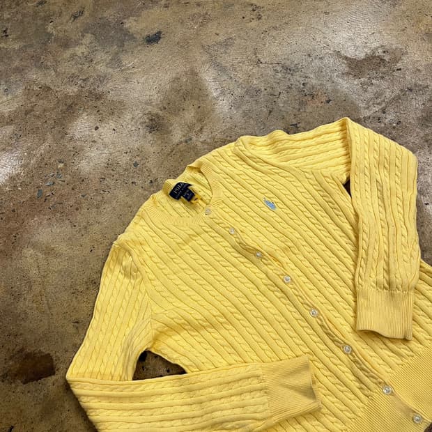 폴로 랄프로렌  옐로우 꽈배기 니트 가디건