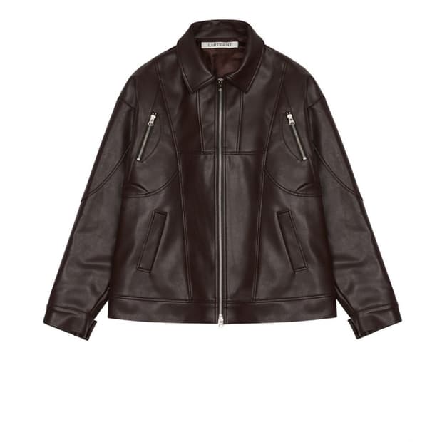 라티젠 레더 자켓 브라운