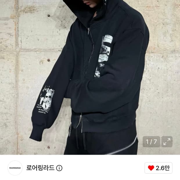 로어링라드 워시드 후드 집업 블랙 L
