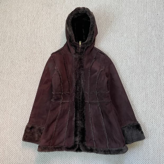 Hawke 빈티지 브라운 스웨이드 퍼라이닝 무스탕 코트 