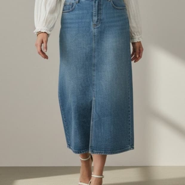 더바넷 앞트임 롱 데님 스커트