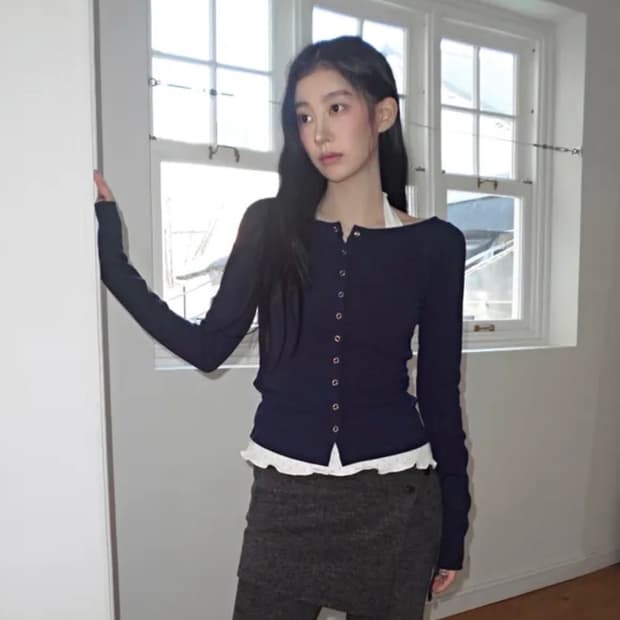 프롬뮤즈 raglan snap button cardigan