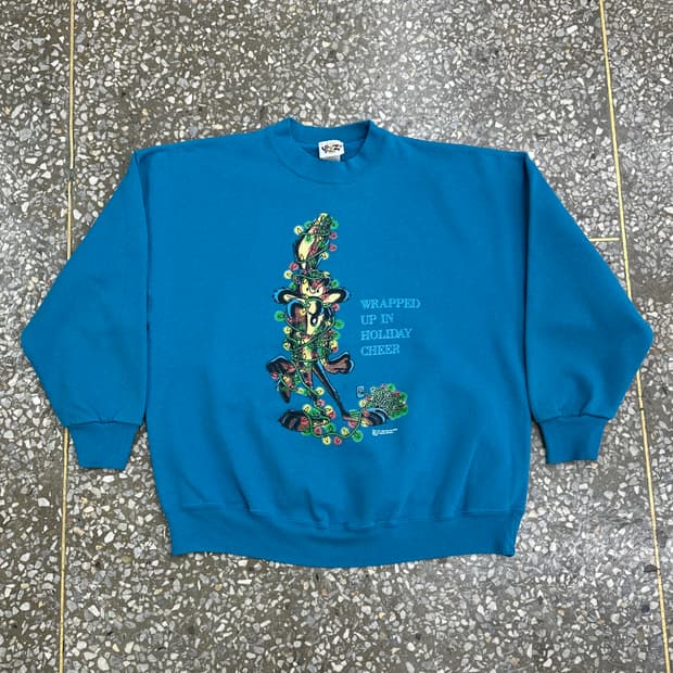 90s USA 루니툰즈 와일 E 코요테 크리스마스 빈티지 스웻셔츠 XL