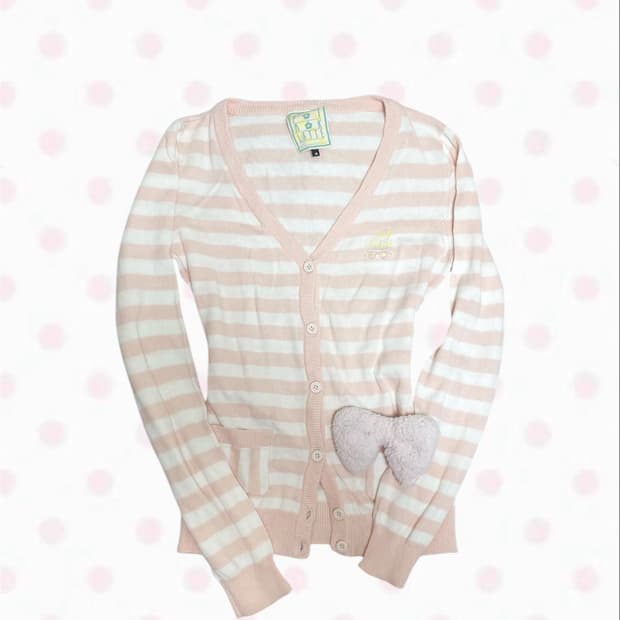빈티지 히메갸루 복숭아 스트라이프 카디건