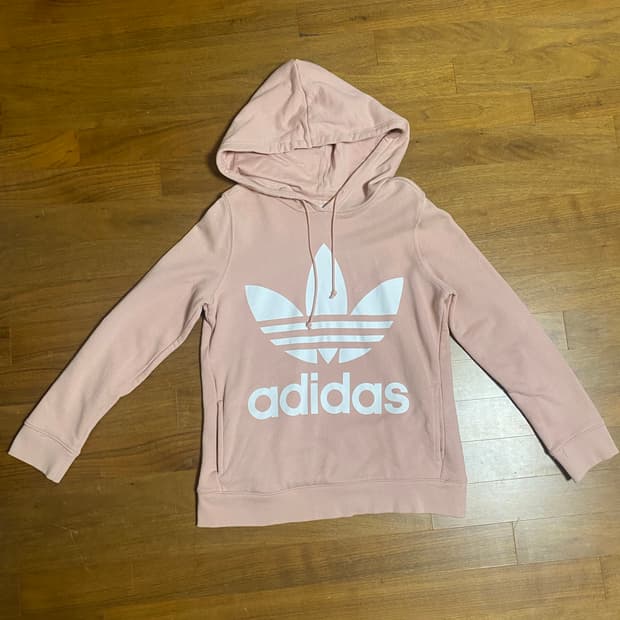 아디다스빅로고 연핑크 후드티 M