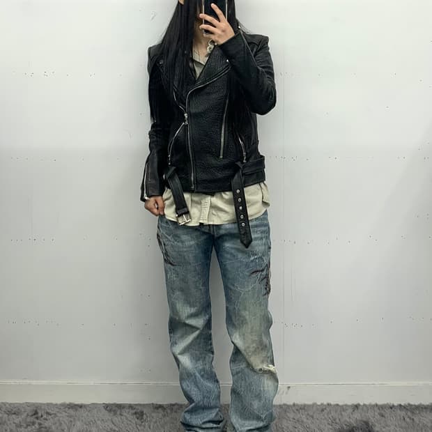 재패니즈 오리엔탈 y2k 자수 데님