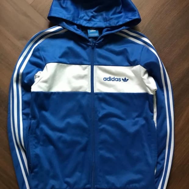 아디다스 스펠아웃 트레포일 블루 후드 트랙탑 져지