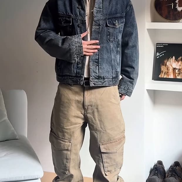 (후디진호 착용) MMIC 베이지 카고 와이드 팬츠