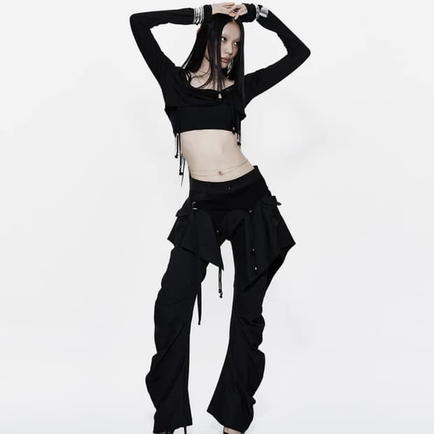 카시코 Layered Strap Pants black 