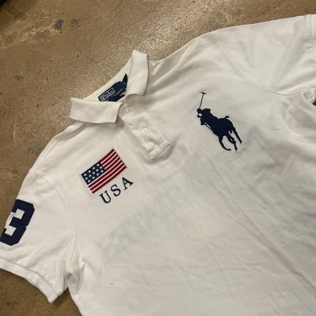 폴로 랄프로렌 USA 화이트 카라 PK 빅포니 반팔 티