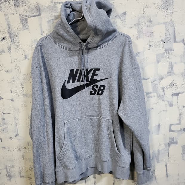 나이키 SB 기모 빅로고 회색 후드티 