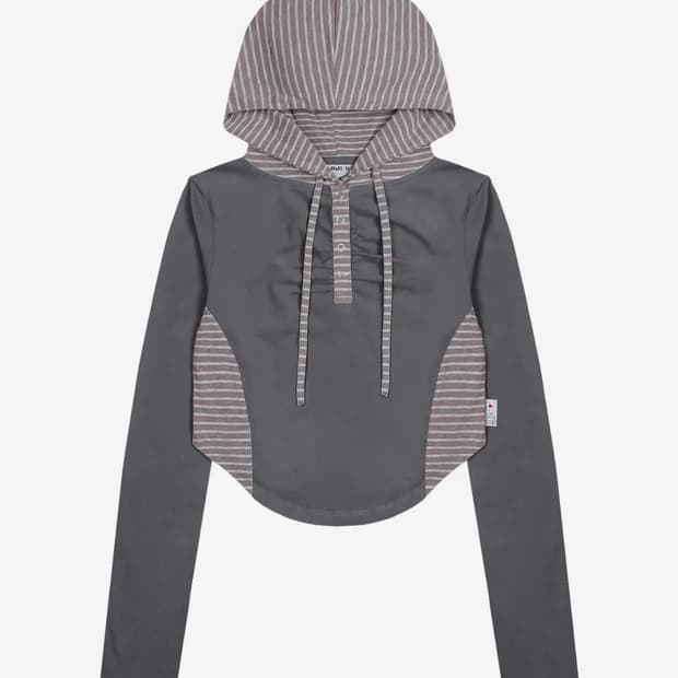 엑스톤즈우먼(루나키후) 셔링 스트라이프 배색 후드