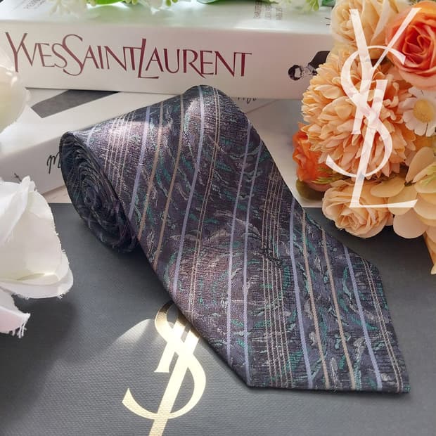 입생로랑 실크 스트라이프 아트 패턴 넥타이 8.7cm A등급 K2269