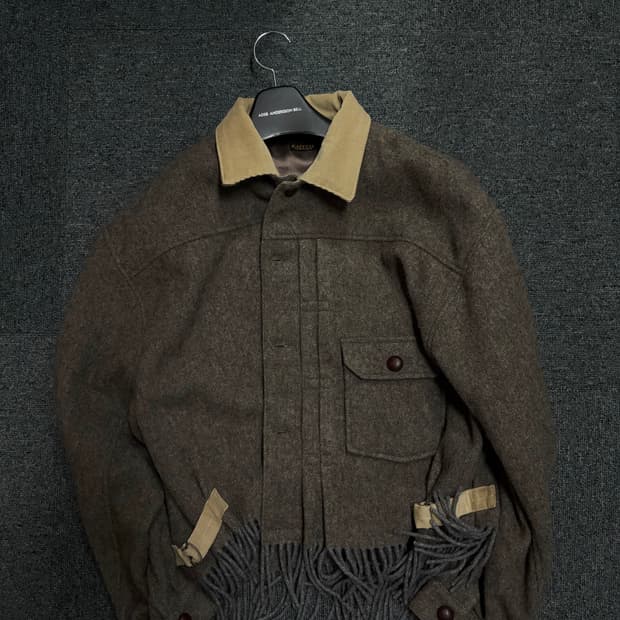 캐피탈 헤링본 울 프린지 자켓 베이지