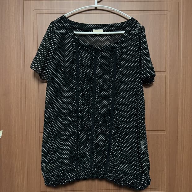 모리걸 하구미 니혼진 일본 빈티지 블랙 도트 레이스 반팔 블라우스