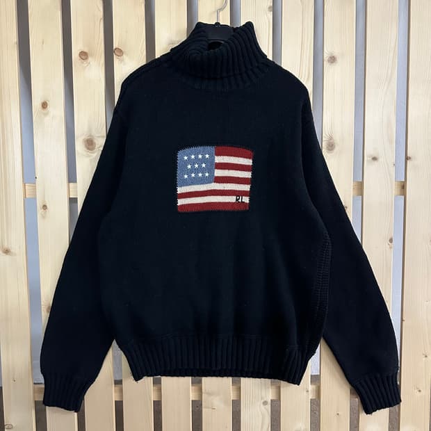 (L) 폴로 성조기 블랙 목폴라 니트