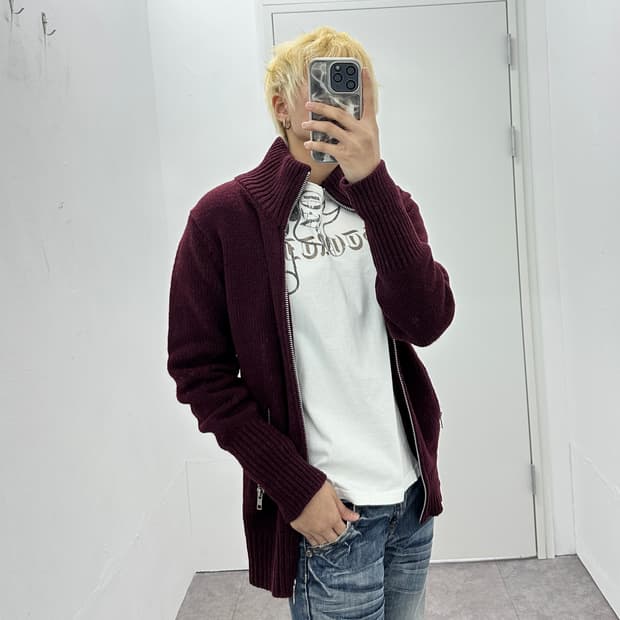 Warehouse wine knit zip up