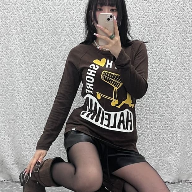 빈티지 재팬 키치 프린팅 초코브라우니 롱슬리브 90 C12131