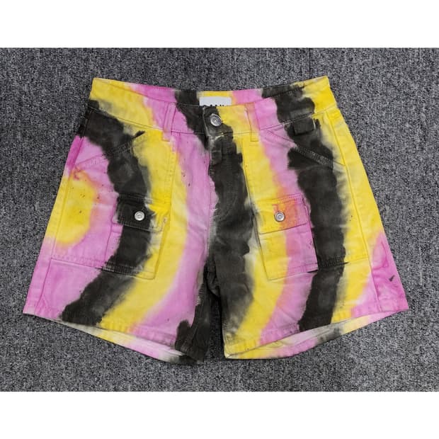 GANNI 가니 멀티 컬러 워시드 타이다이 데님 쇼츠 반바지 25