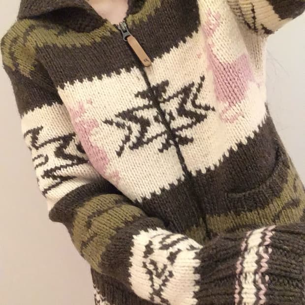 카키핑크 사슴 노르딕 코위찬 니트집업 모리걸 갸루 러힙