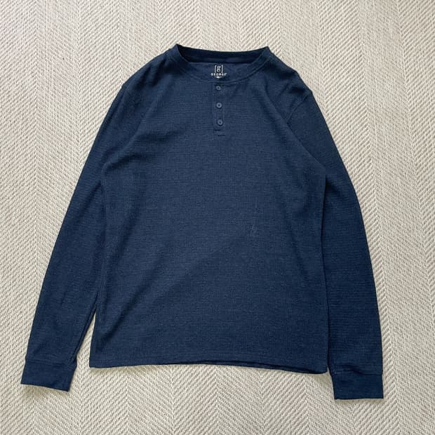 빈티지 헨리넥 와플 네이비 롱슬리브 