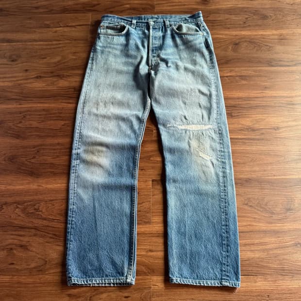 [36]80's 리바이스 Made in USA 501 리페어드 데님 팬츠