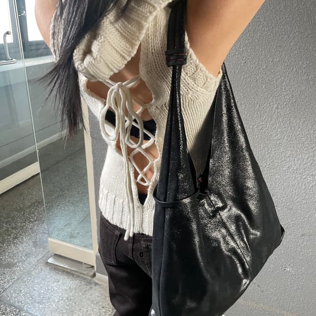 vintage lace up turtle neck vest