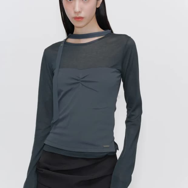 미세키서울 Sheer layered scarf long sleeves