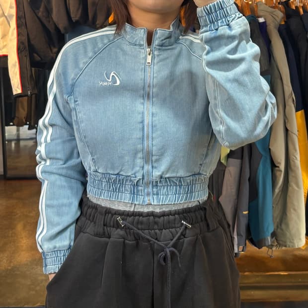 널디 사이드라인 데님 크롭 자켓