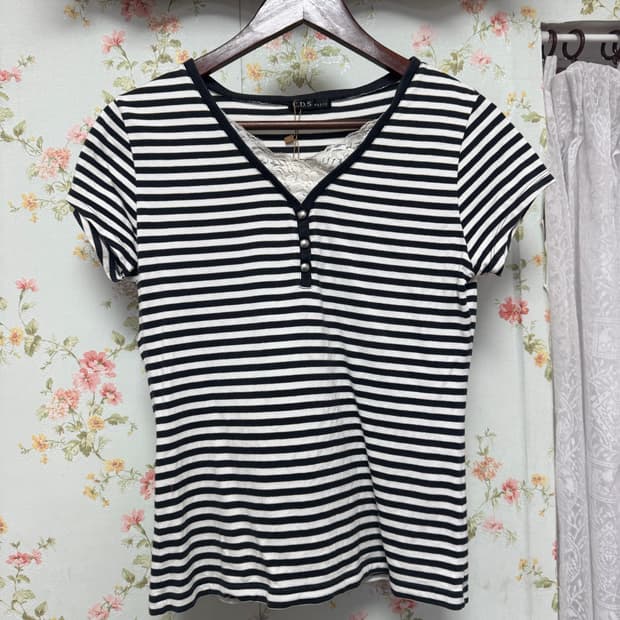 스트라이프 레이어드 반팔티셔츠