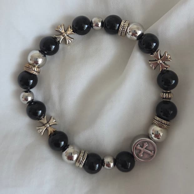 오닉스 실버볼 고스 묵주 팔찌