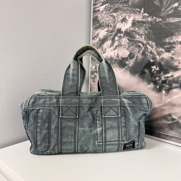 PORTER-DENIM SQUARE TOTE BAG