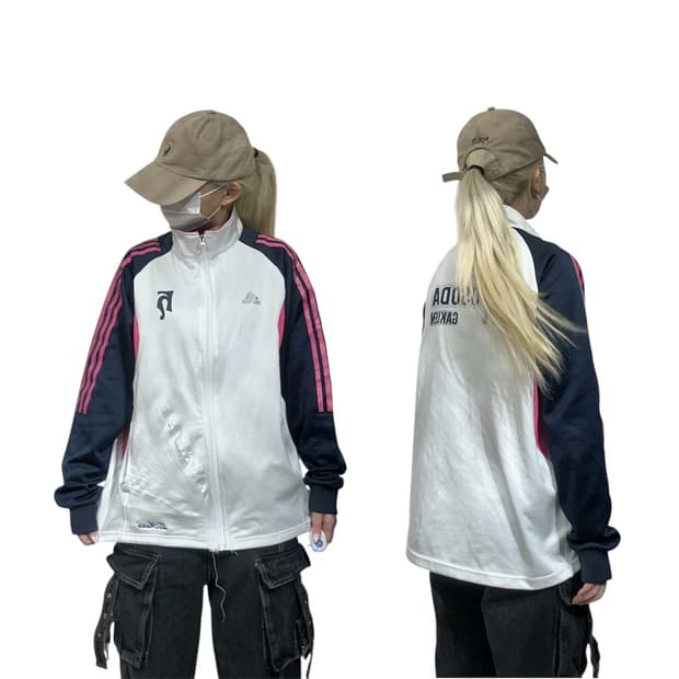 아디다스 화이트 핑크 삼선 트랙탑 져지 M