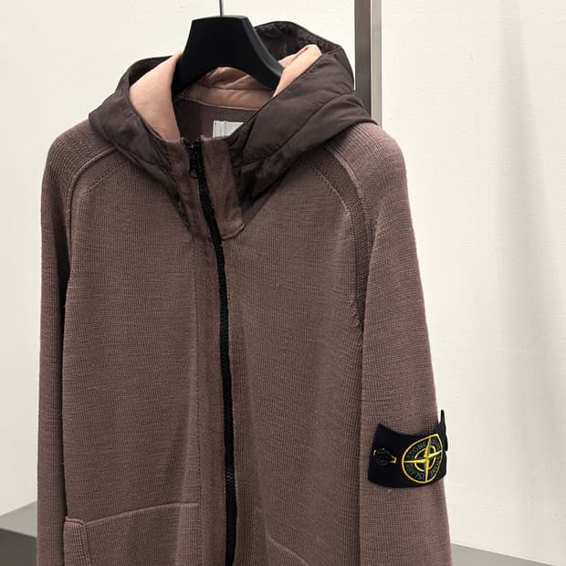 스톤아일랜드 와펜 나일론 배색 니트 후드집업 