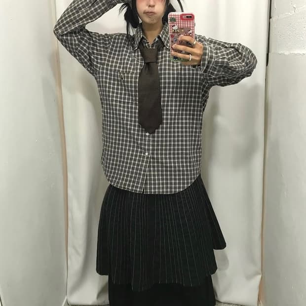 베이프 브라운 체크 셔츠