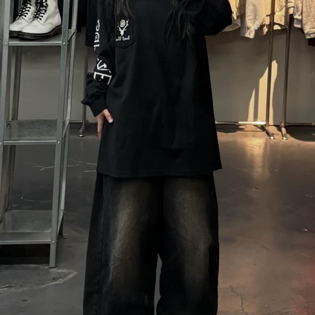 슈프림 X 사우스2 웨스트 8 포켓 롱 슬리브 블랙티셔츠 A3599