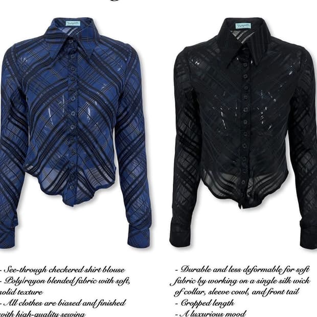 [새상품/M]페일제이드 시스루 체크 셔츠 블라우스 네이비&블랙