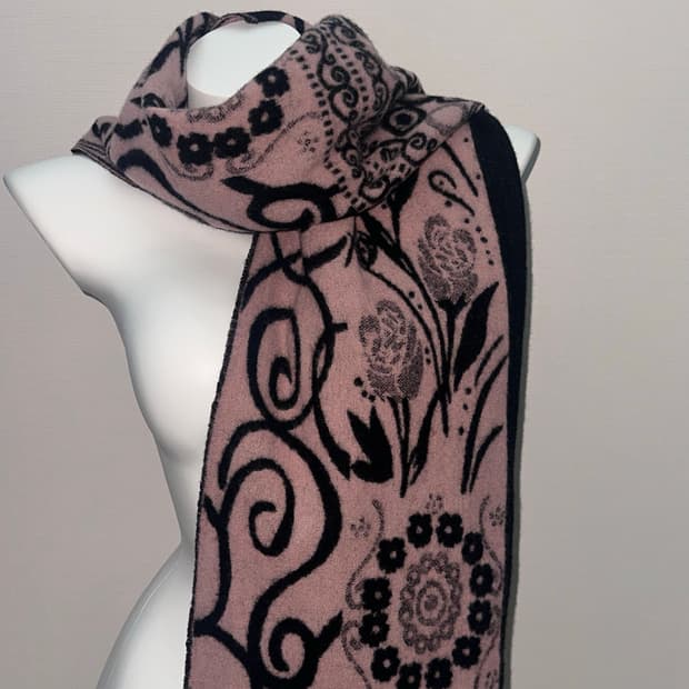빈티지 오리엔탈 로즈 인디핑크 울 머플러